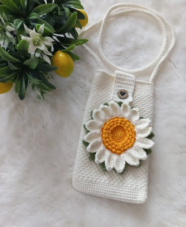 El Yapımı Örgü Telefon Çantası – Ayçiçeği