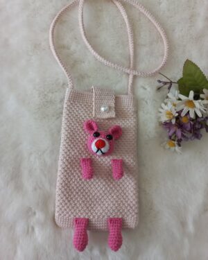 El Yapımı Örgü Telefon Çantası - Pembe Panter